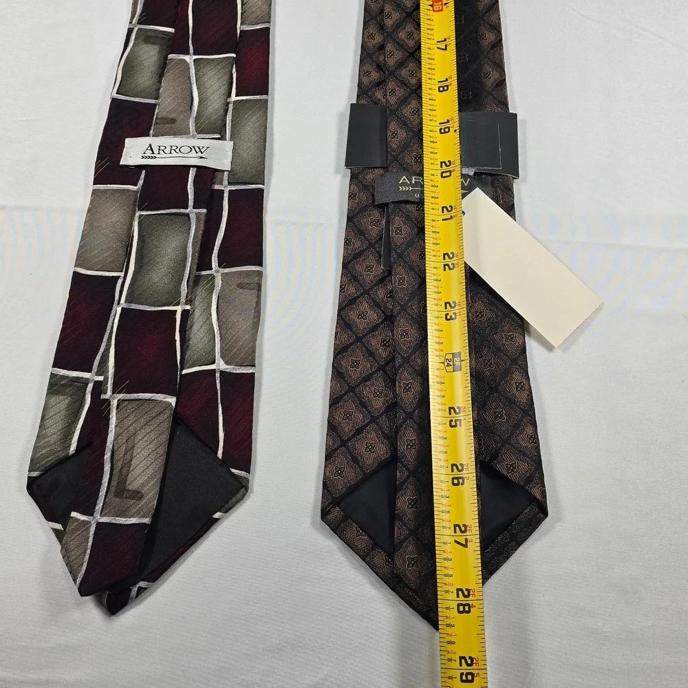 Arrow‎ Men's Silk Tie Lot of 2 Burgundy Gray Brown Geometric NWT
